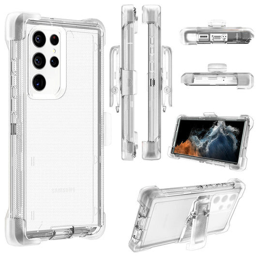 For Samsung Galaxy S23 S23 S22+ Ultra Shockproof Heavy Duty Clear Case + Clip